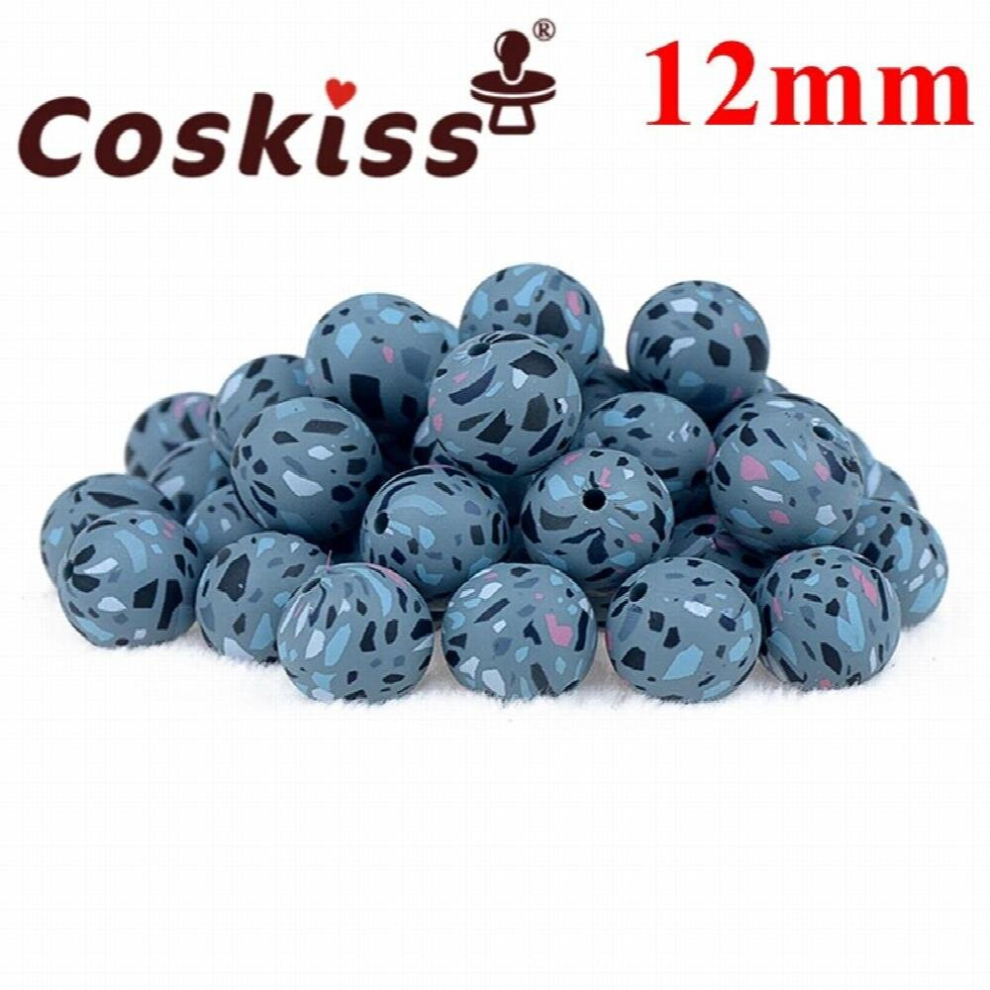 50PC 12/15mm Silicone Leopard Print Bead Food Teether Round Printing DIY Crafts Baby Teether Safe Rattle Beads