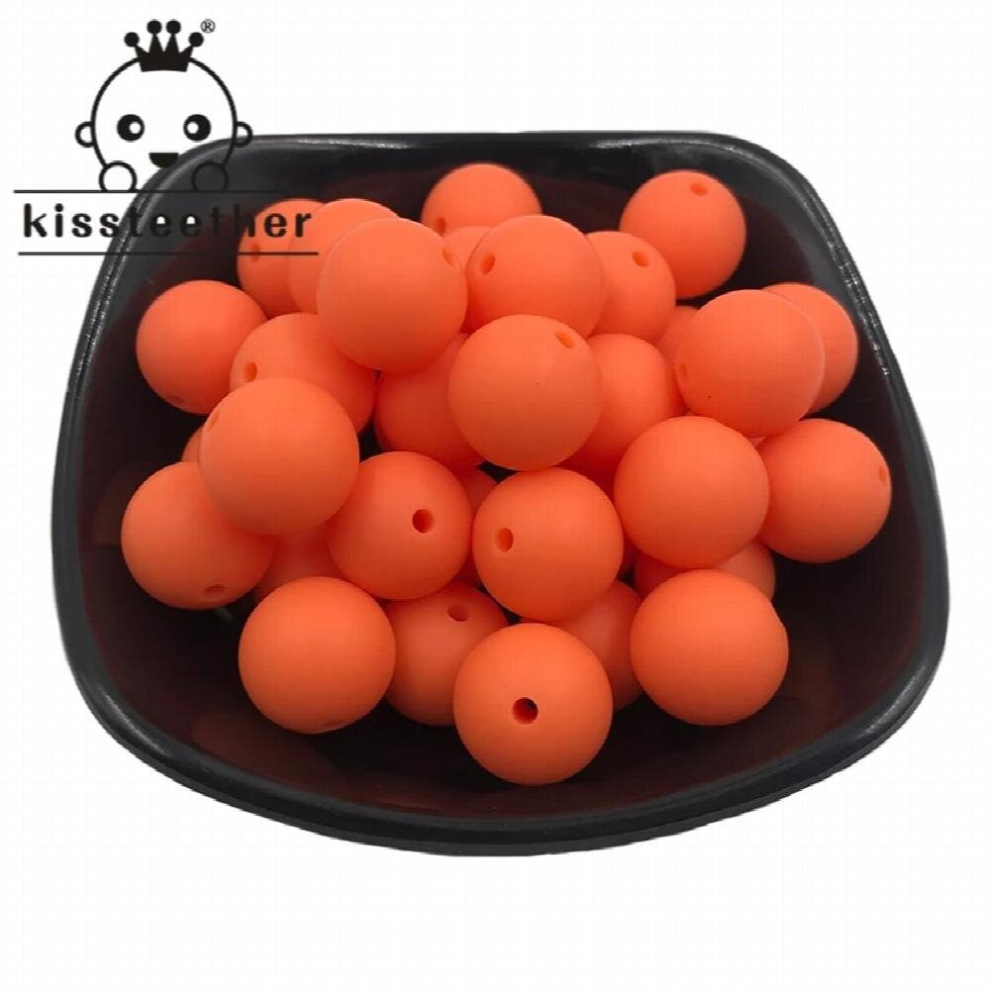 Kissteether 100pc Silicone Baby Teething Beads 15mm Safe Food Care Chew Round BPA Silicone Beads Teether Necklace
