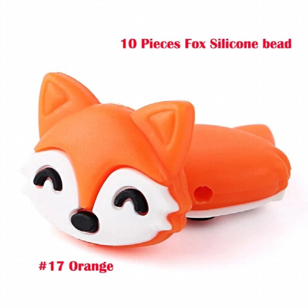 10pcs Fox Silicone Beads Food Cartoon Teether Teething Necklace Toys DIY Nursing Beads Newborn
