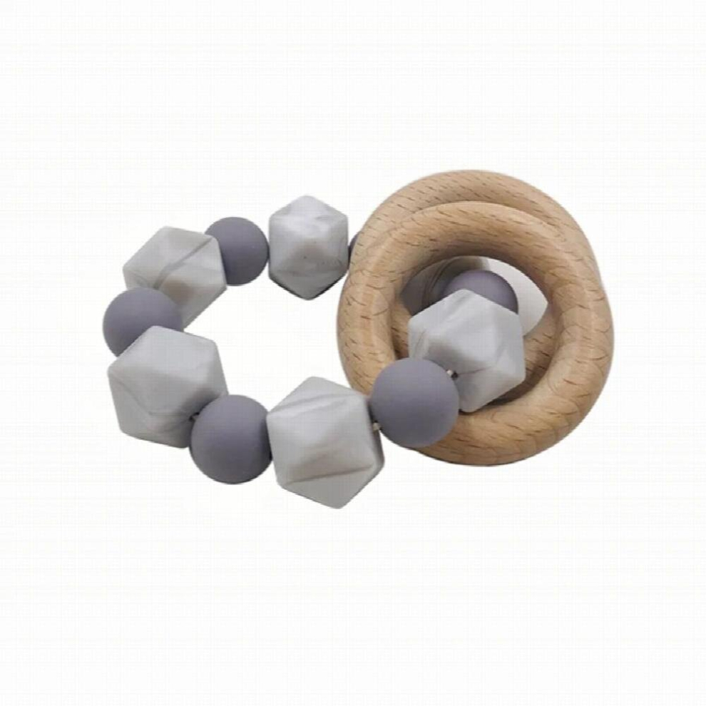 Baby Teether Bracelet Beech Wooden Ring Natural Teething Grasping Toy Silicone Bead Toddler Teether Newborn DIY Baby Gift