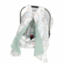 stroller pillow and pom-pom cover (rabbit pattern) 100% cotton double layer and double sided muslin fabric (110X110)