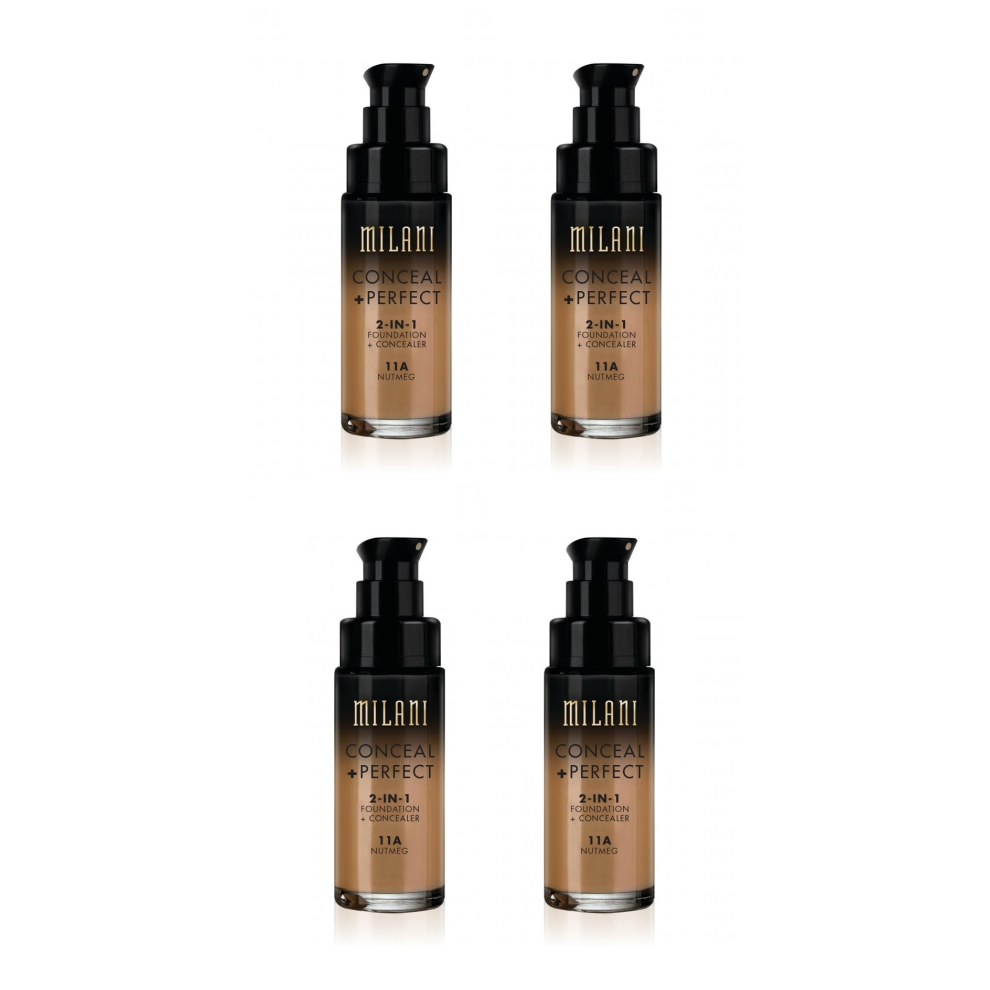 Milani Conceal And Perfect 2 In 1 Foundation + Concealer Nutmeg 30ml x4