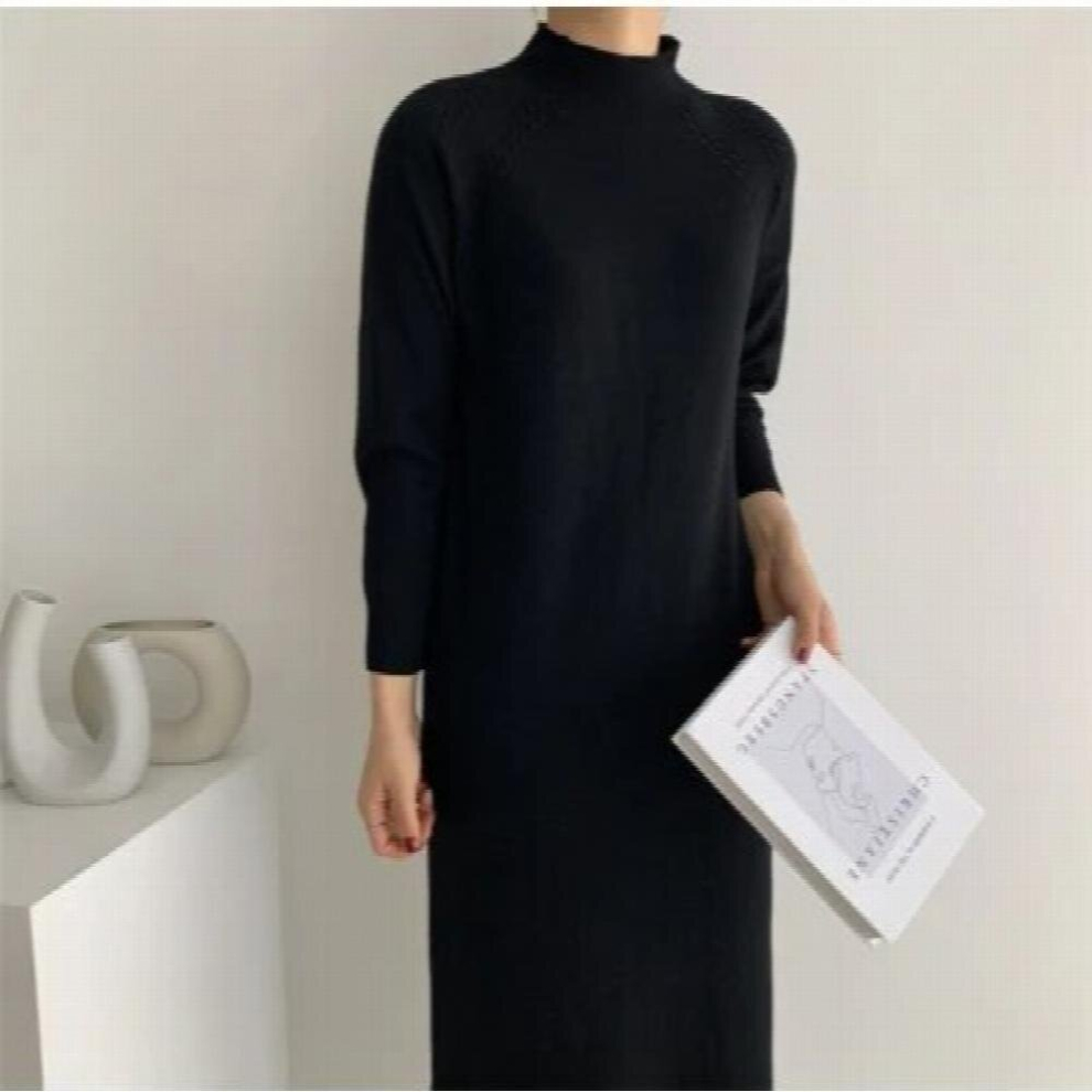 Loose Woolen Long Dress Woman Autumn Tall Neck Green Long Sweater Female Knitted Maxi Dress Female Winter Vestido-image-OPC-PCQNDDF-NEW