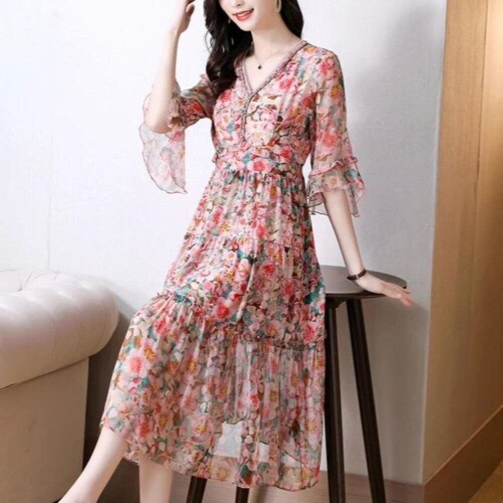 Vintage Chiffon Beach vacation Dress Casual Print Silk Midi Dress Summer Women Bodycon Party Evening Vestidos-image-OPC-PCQNGSM-NEW