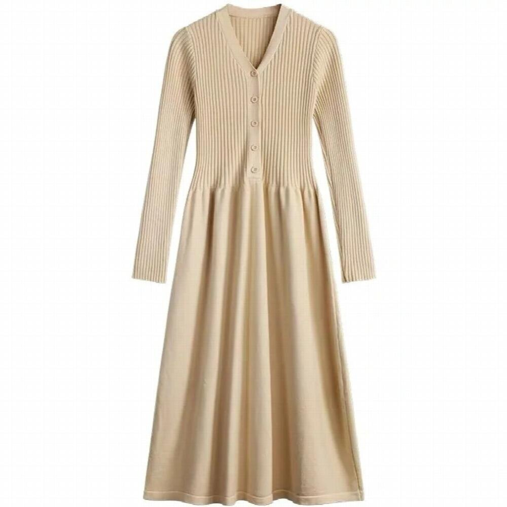 Autumn Winter Knit Long Dress Women Casual V-Neck Slim Bodycon robe Sweater Dresses Office Lady THICK MAIX Dress-image-OPC-PCQNFP7-NEW