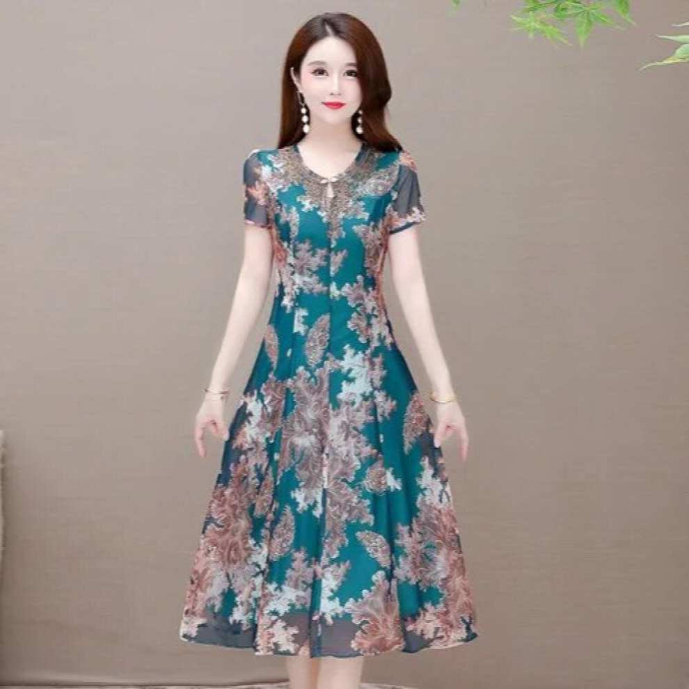 Summer Beach Print Chiffon Dress for Women Short Sleeve O-neck Bodycon Dress Boho Party Dress Vestidos-image-OPC-PCQNFQ5-NEW