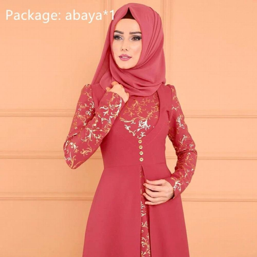 Abayas for Women Summer Long Sleeve Golden Stripes Print Dress Dubai Abaya Turkey Islam Muslim Dress-image-OPC-PCQNJH6-NEW