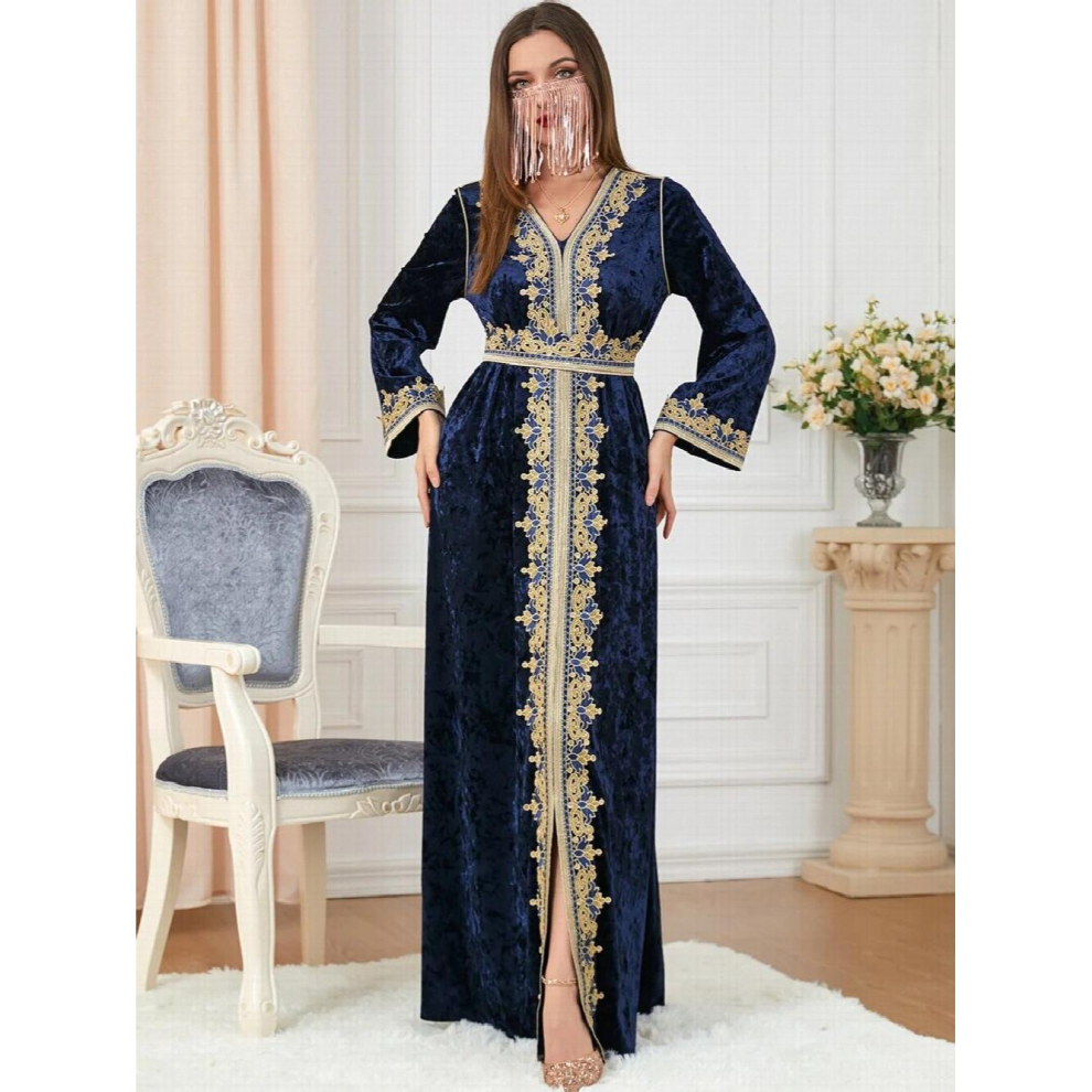 Autumn Winter Thicken Velvet Muslim Dress Women Abaya Embroidery Split Morocco Party Dress Kaftan Turkey Arab Long Robe Vestidos-image-OPC-PCQNJRK-NEW