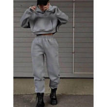 Women Solid Crop Hoodie Tracksuit Suits Female Long Sleeve Sweatshirt Pants Sets Autumn Casual Streetwear Outfits