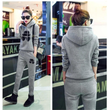 Autumn and winter women suit womens tracksuits casual set with a hood fleece sweatshirt three pieces set