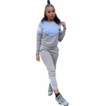 Autumn Winter Active Womens Set Long Sleeve Patchwork Sweatshirt Tops and Pants Tracksuit Two Piece Set Fitness Outfits