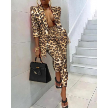 Women Leopard Paisley Two 2 Piece Set Outfits Blazer and Jogger Pants Matching Set Autumn Winter INS Tracksuit