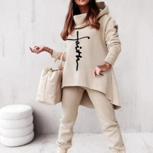 Womens Tracksuit Casual Long Sleeve Letter Hooded Sport Suits Autumn Warm Hoodie Sweatshirts + Long Pants Fleece Two Piece Sets