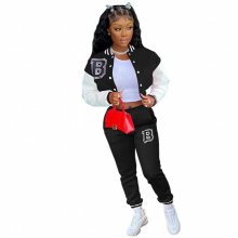Baseball Uniform Thick Women Jacket Leggings Two 2 Piece Set Cardigan Sportswear Fall Winter Letter Clothes Bulk 6119