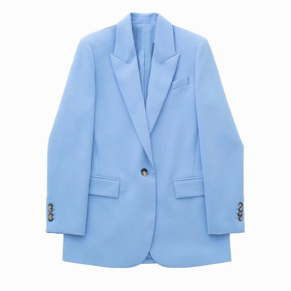 Womens Pocket Decoration Loose Suit Jacket Casual Retro Long Sleeve Female Jacket + Wide Leg Pants Set-image-OPC-PCQNN99-NEW