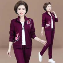 Women Tracksuits Set Middle-Aged Mom Spring Autumn Printing Jacket+Trousers 2 Piece Set Mom 2 Pieces Suit Sportswear Suit A