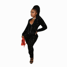 Sequin Women 2 Piece Set Solid Velvet Zipper Fly Crop Jacket High Waist Skinny Jogging Pants Matching Set Autumn Tracksuits