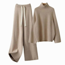 ImitationS Mink Cashmere Two Pcs Women Sweater Set Loose Knitted Jumper+ Pant Tracksuit Warm Lady Suit
