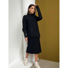 Turtleneck Sweater Split Skirt Women Suit Long Sleeve Top With Button Female Two Piece Set Winter Knit Lady Suits
