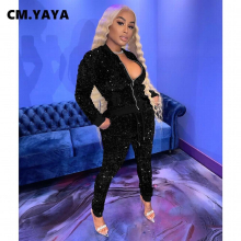 Autumn Winter Streetwear Sequins Womens Set Zipper Fly Jacket and Pants Set Tracksuit Two Piece Set Fitness Outfits