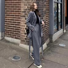 Female Casual Blazer Set Womens Spring Autumn Suit Coat+High Waist Wide Leg Pants Two Piece Loose Clothing Suit