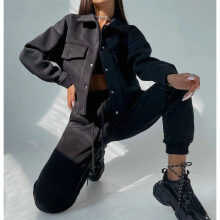 Autumn European American Solid Womens Jacket Top Casual Trousers Suit Long-sleeved Jacket + Casual Pants Two-piece Suit