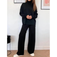 Autumn Winter 2 Pieces Women Sets Knitted Tracksuit Turtleneck Sweater and Straight Jogging Pants Suits Ladies