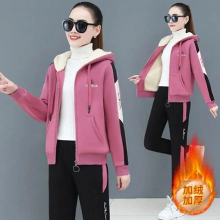 Thick Fleece Winter Tracksuit Women Warm Zip Up Hoodies And Trousers Faux Lambswool Loungewear Casual Two Piece Set