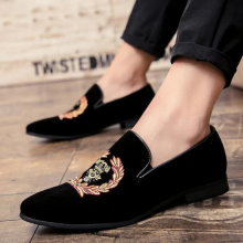 (gl2370 heise Deep Purple-6.5) Mens Suede Leather Embroidery Loafers Mens Casual Printed Moccasins Oxfords Shoes Man Party Driving Flats size 38-45