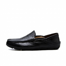 (Black-7.5) MVVT Classic Comfortable Casual Shoes Men Loafers Shoes Split Leather Shoes Men Flats Driving Shoes Moccasins Plus Size