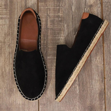 (Black-46) Espadrilles for Men Summer Linen Mens Casual Shoes Weaving Fisherman Shoes Flats Big Size 47