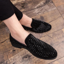 (wjz7633 heise royal blue-12) Rhinestone Men Dress Shoes Velvet Crystal Moccasins Mens Loafers Office Business Party Flats Zapatos Hombre