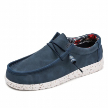 (Blue-48) Men Canvas Shoes Boat Shoes Outdoor Slip on Loafer Casual Flats Lightweight Non Slip Deck Shoes Big Size 48