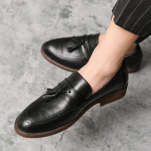 (Black 71 Black-7) Newly Mens Leather Shoes Size 38-47 Head Leather Soft Anti-slip Driving Shoes Man Spring Leather Shoes