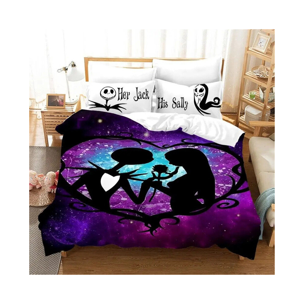 (18, King) Nightmare on Christmas Eve Bedding Set Valentine's Day 3 Piece Pillowcase Comforter Set