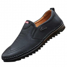 (Black-42) Classic all-matching mens shoes soft leather pea casual flat-soled breathable non-slip business shoes driving shoes