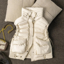 Winter Warm Down Cotton Vest Women All-match Loose Bodywarm Outerwear Vest Big Pocket Sleeveless Waistcoat Jacket Women