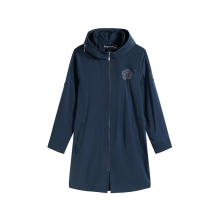 Womens Windbreaker Mid-Length Hooded Jacket Spring And Autumn Loose Zipper Print Windbreaker