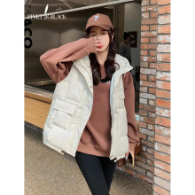 Winter Vest for Women Matte Glossy Hooded Padded Pockets Female Short Jacket Outwear Winter Waistcoat Women