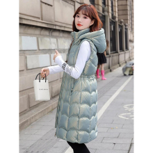 Women WInter Long Vest Hooded Slim Warm Thicken Female Bright Solid Ladies Waistcoat Sleeveless Jacket