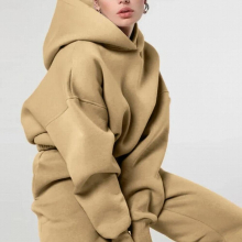 Fleece Womens Tracksuit Cropped Hoodies Set Long Sleeve Drawstring Tops Suit Female Autumn Casual Lady Sportswear Sets
