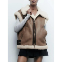 Winter Fleece Sleeveless Jacket Women Casual Loose Vest Coat Zipper Waistcoat Female Thicken Warm Outwear With Pockets