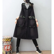 Hooded Female Punk Denim Long Waistcoats Autumn Ladies Sleeveless Button Clothing Women Pockets Vintage Vest Coat