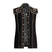 Vintage Vest Coat For Women V Neck Sleeveless Patchwork Diamonds Pearls Vests Female Autumn Clothing Style