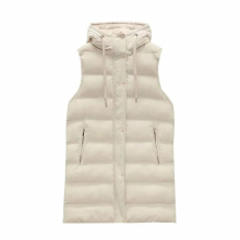 Winter Clothes Women Thick Warm Padded Long Vest Jacket Hooded Zipper Coat Vintage Sleeve Female Outerwear Tops