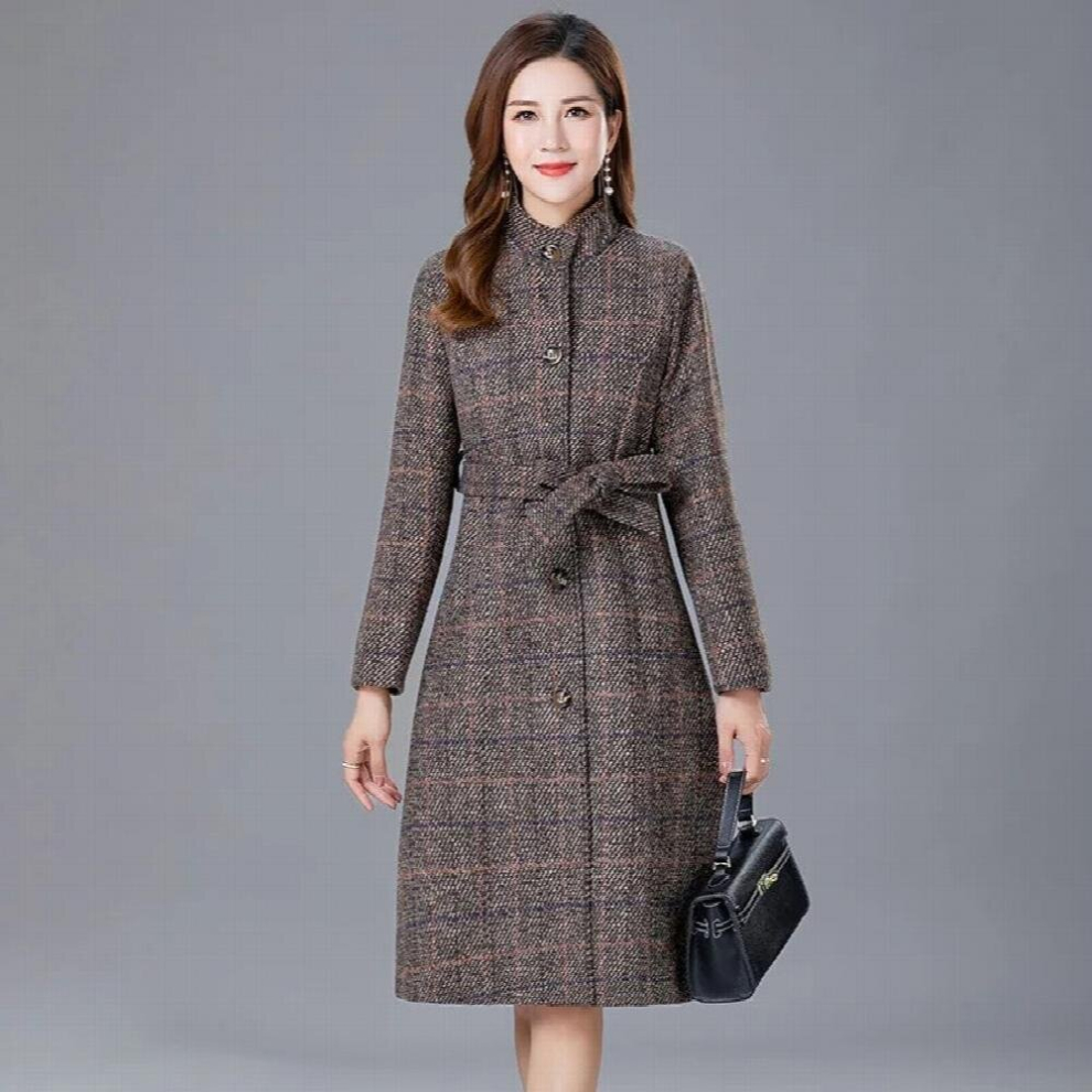 High-end Woolen Coat Women Blended Wool Outerwear Single-breasted Plaid Trench Coats Autumn Winter Elegance Overcoat A1580