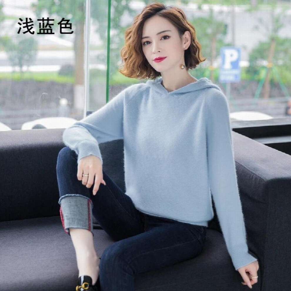 Spring Winter 100% Mink Cashmere Sweater Women Knitted Hooded Warm Ladys Up Jumpers and Pullovers Soft Warm Tops-image-OPC-PCQNX9V-NEW