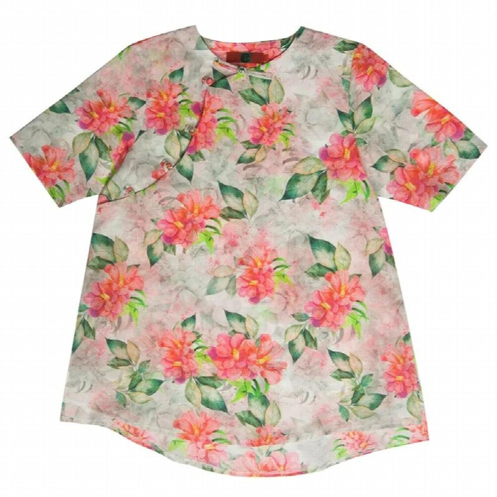 Women Summer Printed Loose Print Irregular Length Ramie Shirt Ladies Vintage Ramie Tops Female Blouse-image-OPC-PCQNXRT-NEW