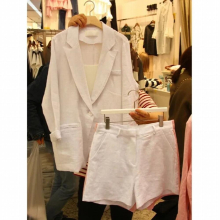2 piece outfits for women suit female pink business OL linen temperament loose jacket + shorts casual suit