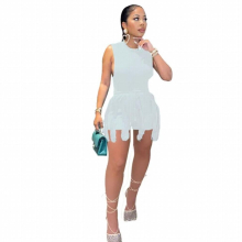 Active Womens Tracksuit Sleeveless bodysuit and Tassel Splicing Shorts Matching Two 2 Piece Set Outfit Sport Sweatsuit